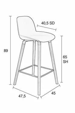Zuiver Albert Kuip Barstol 65cm 2stk Hvit -Bord Försäljningsbutik 1500051 8crop 1